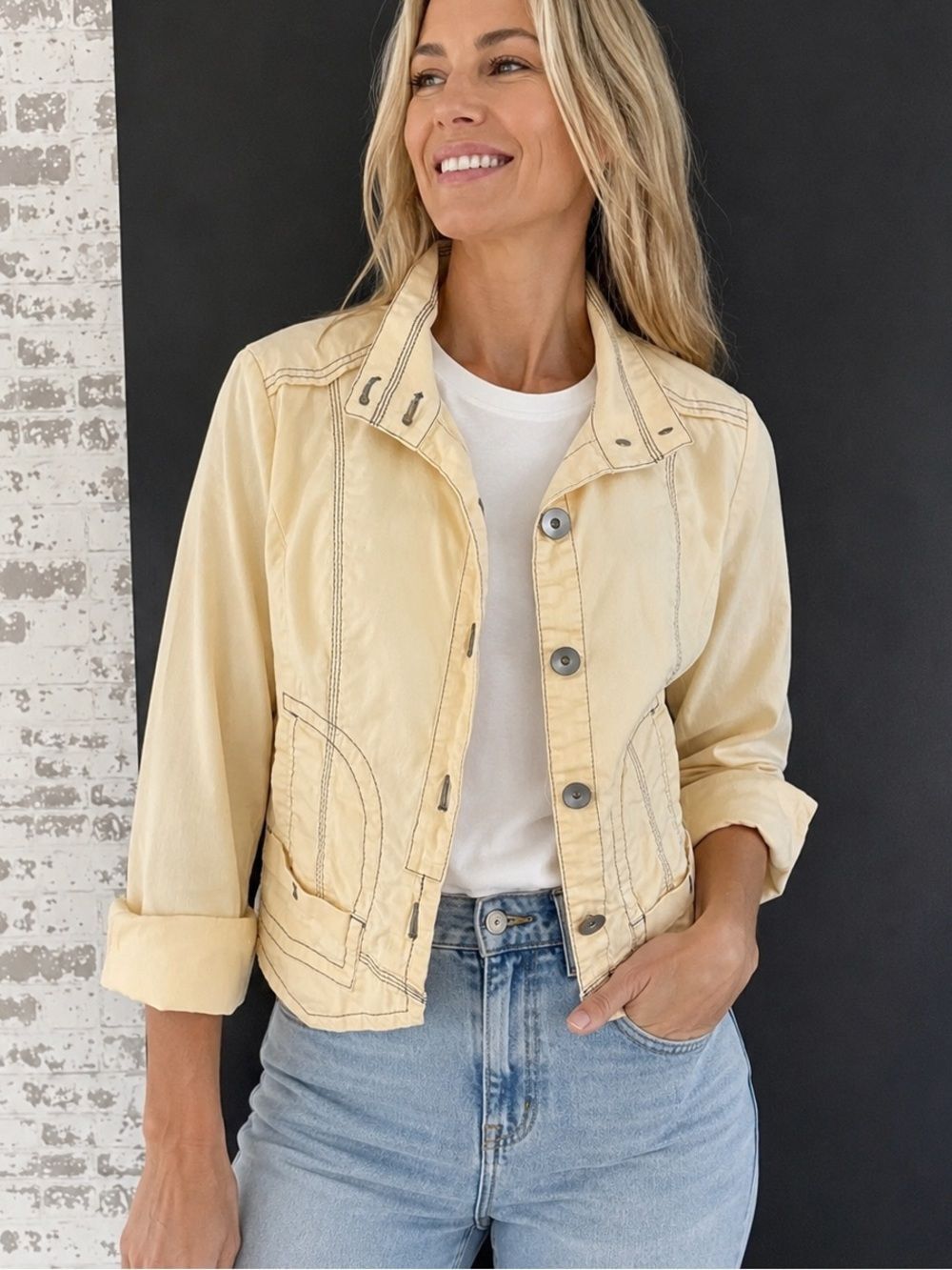 Nic + Zoe Butter yellow Utility Jacket | Size M Cotton